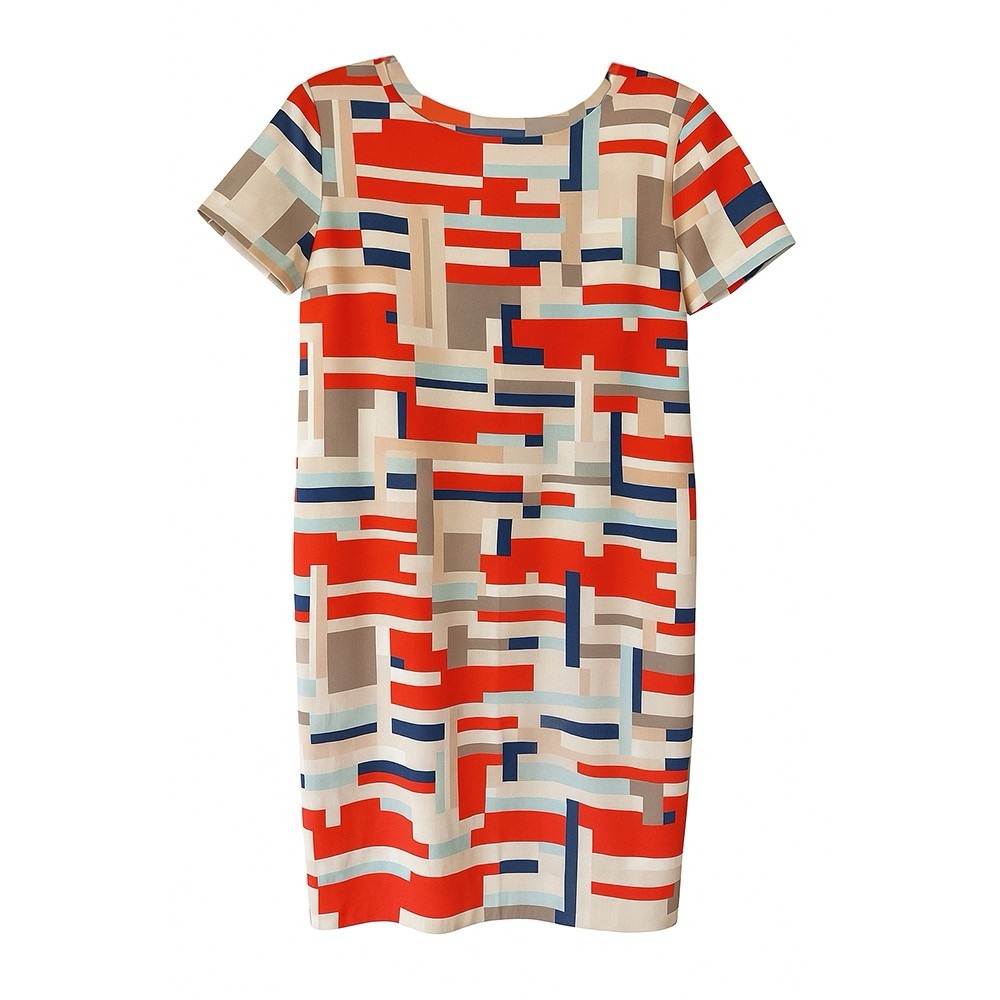 Bouton Thai Orange and Gray Geometric Sheath Midi Dress